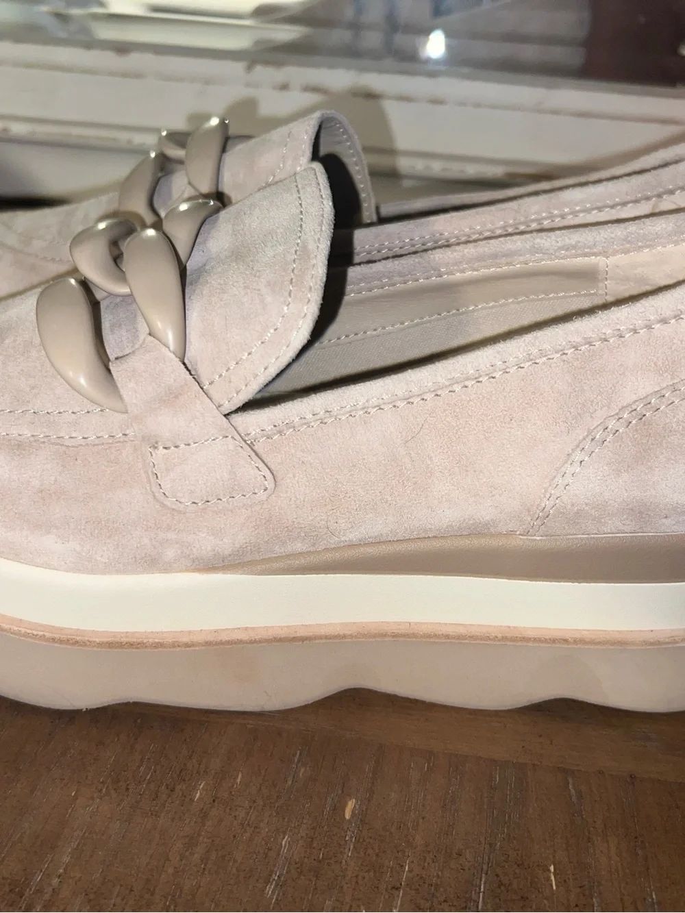 Dolce Vita Women's Suede Chain Loafers in Light cream